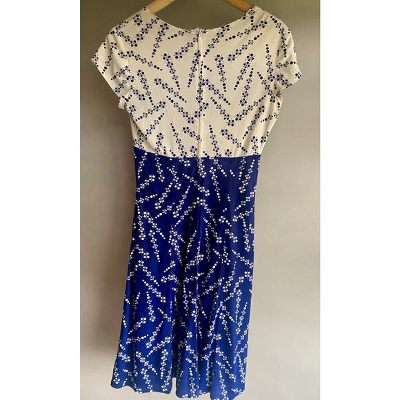 VTG 1960s Handmade Womens SMALL White/Blue Sleeveless A-Line DRESS Poly - Picture 8 of 16